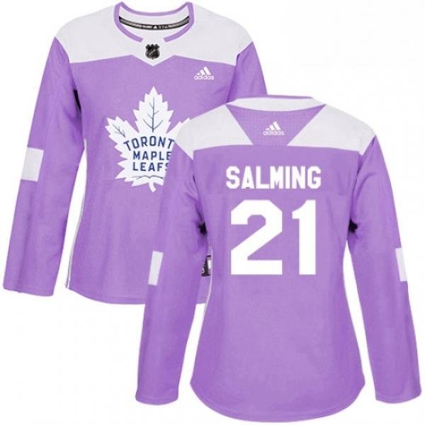 Womens Adidas Toronto Maple Leafs 21 Borje Salming Authentic Purple Fights Cancer Practice NHL Jersey