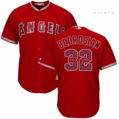 Mens Majestic Los Angeles Angels of Anaheim 32 Cam Bedrosian Authentic Red Team Logo Fashion Cool Base MLB Jersey