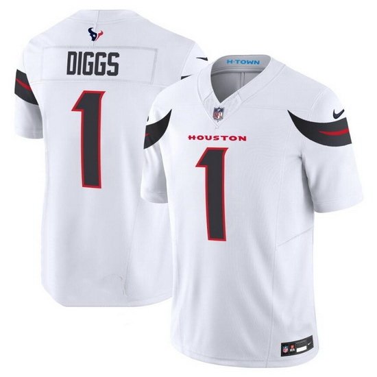 Men Houston Texans 1 Stefon Diggs White 2024 Vapor F U S E  Limited Stitched Jersey