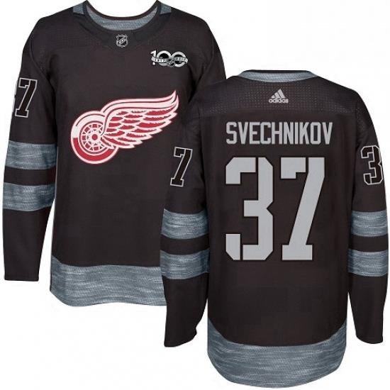 Mens Adidas Detroit Red Wings 37 Evgeny Svechnikov Authentic Black 1917 2017 100th Anniversary NHL Jersey