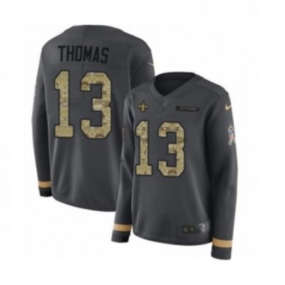 Womens Nike New Orleans Saints 13 Michael Thomas Limited Black Salute to Service Therma Long Sleeve NFL Jersey