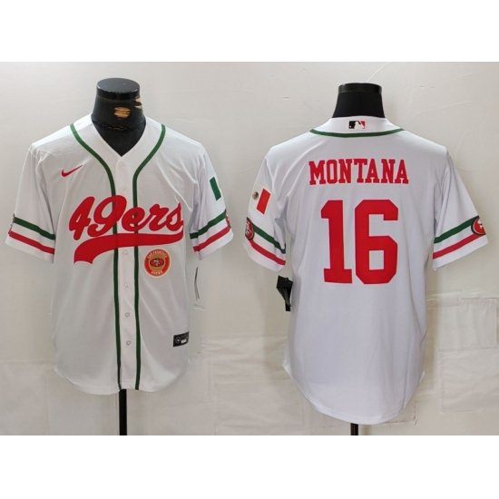 Men San Francisco 49ers 16 Joe Montana White With Patch Cool Base Stitched Baseball Jersey 1