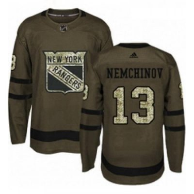 Youth Adidas New York Rangers 13 Sergei Nemchinov Authentic Green Salute to Service NHL Jersey