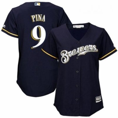 Womens Majestic Milwaukee Brewers 9 Manny Pina Authentic White Alternate Cool Base MLB Jersey