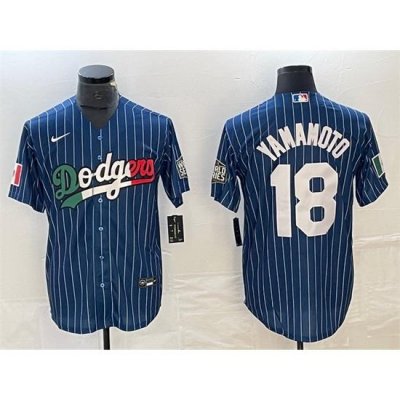 Men Los Angeles Dodgers 18 Yoshinobu Yamamoto Navy Cool Base With Patch Stitched Baseball JerseyS