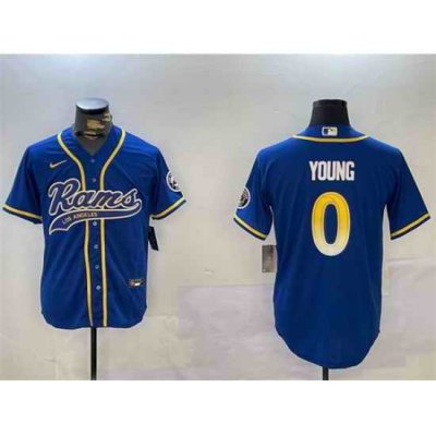 Men Los Angeles Rams 0 Byron Young Royal Cool Base Stitched Baseball Jersey