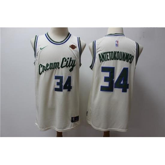 Bucks 34 Giannis Antetokounmpo Cream 2019 20 City Edition Nike Swingman Jersey