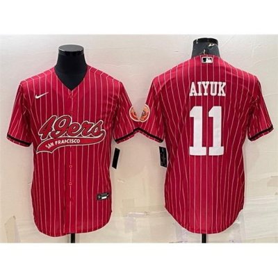 Men San Francisco 49ers 11 Brandon Aiyuk Red With Patch Cool Base Stitched Baseball Jersey