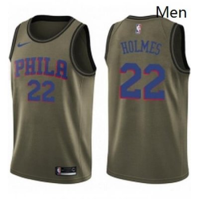 Mens Nike Philadelphia 76ers 22 Richaun Holmes Swingman Green Salute to Service NBA Jersey