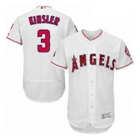 Mens Majestic Los Angeles Angels of Anaheim 3 Ian Kinsler White Home Flex Base Collection 2018 World Series Jersey