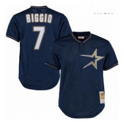 Mens Mitchell and Ness 1997 Houston Astros 7 Craig Biggio Authentic Navy Blue ThroWback MLB Jersey