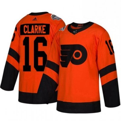 Mens Adidas Philadelphia Flyers 16 Bobby Clarke Orange Authentic 2019 Stadium Series Stitched NHL Jersey