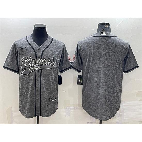 Men Cleveland Browns Blank Grey With Patch Cool Base Stitched Baseball Jersey