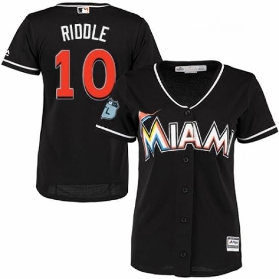 Womens Majestic Miami Marlins 10 JT Riddle Authentic Black Alternate 2 Cool Base MLB Jersey