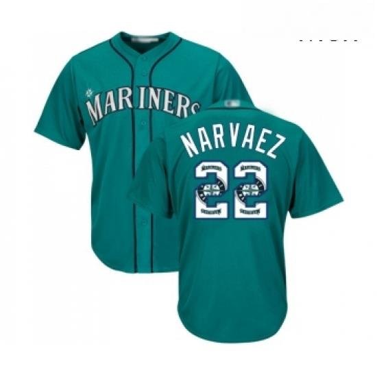 Mens Seattle Mariners 22 Omar Narvaez Authentic Teal Green Team Logo Fashion Cool Base Baseball Jersey