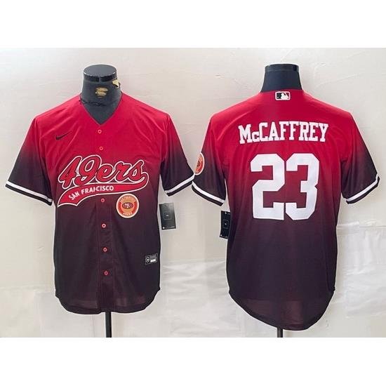 Men San Francisco 49ers 23 Christian McCaffrey Red Black With Patch Cool Base Stitched Baseball Jersey 1