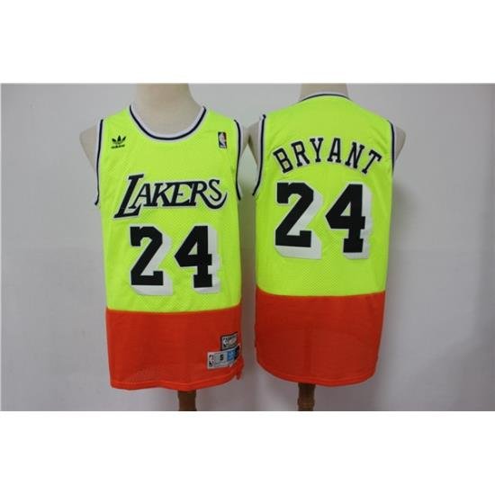 Lakers 24 Kobe Bryant Fluorescent Green Orange Split Hardwood Classics Jersey