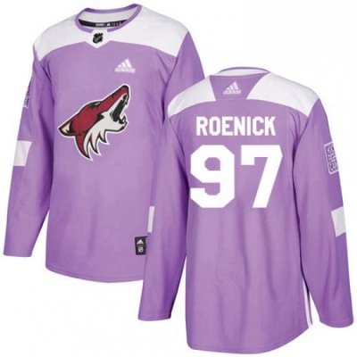 Mens Adidas Arizona Coyotes 97 Jeremy Roenick Authentic Purple Fights Cancer Practice NHL Jersey