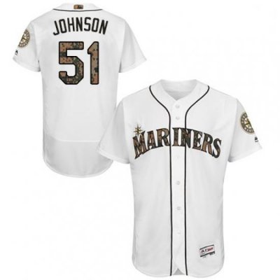 Mens Majestic Seattle Mariners 51 Randy Johnson Authentic White 2016 Memorial Day Fashion Flex Base Jersey