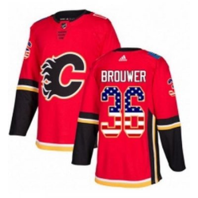 Youth Adidas Calgary Flames 36 Troy Brouwer Authentic Red USA Flag Fashion NHL Jersey