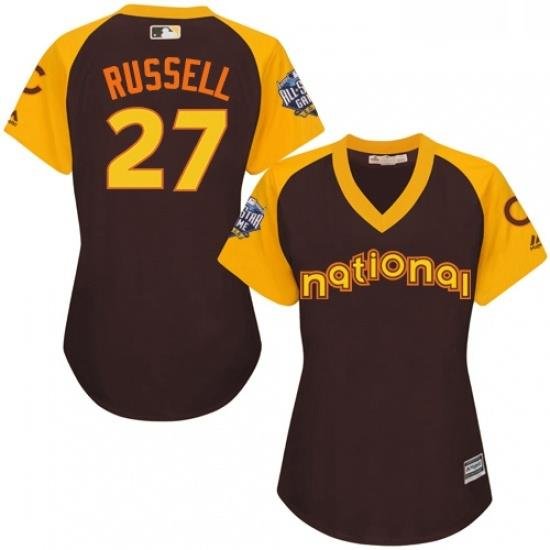 Womens Majestic Chicago Cubs 27 Addison Russell Authentic Brown 2016 All Star National League BP Cool Base MLB Jersey