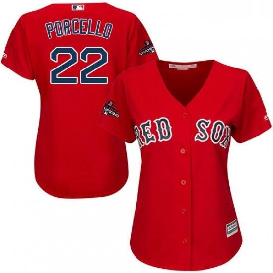 Womens Majestic Boston Red Sox 22 Rick Porcello Authentic Red Alternate Home 2018 World Series Champions MLB Jersey