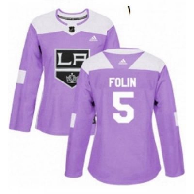 Womens Adidas Los Angeles Kings 5 Christian Folin Authentic Purple Fights Cancer Practice NHL Jersey