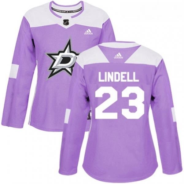 Womens Adidas Dallas Stars 23 Esa Lindell Authentic Purple Fights Cancer Practice NHL Jersey