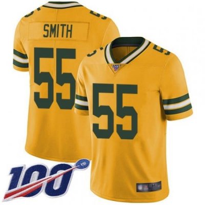 Youth Packers 55 Za 27Darius Smith Yellow Stitched Football Limited Rush 100th Season Jersey