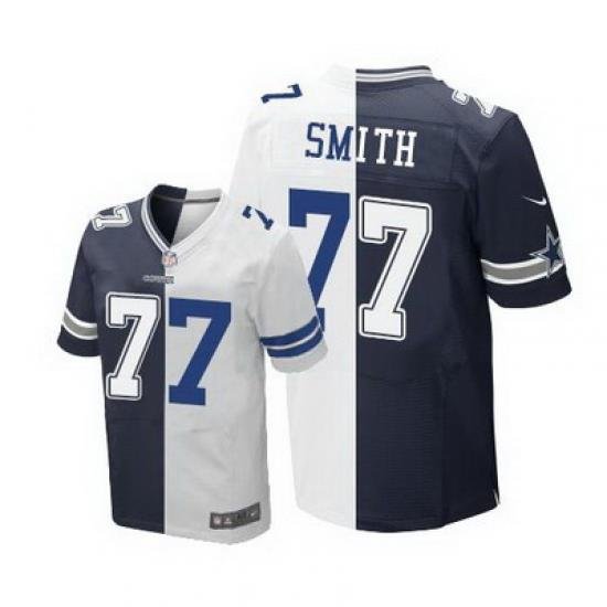 Nike Cowboys #77 Tyron Smith Navy Blue White Mens Stitched NFL Elite Split Jersey