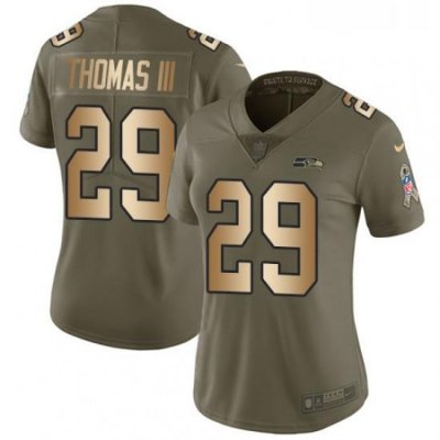 Womens Nike Seattle SeahaWks 29 Earl Thomas III Limited OliveGold 2017 Salute to Service NFL Jersey