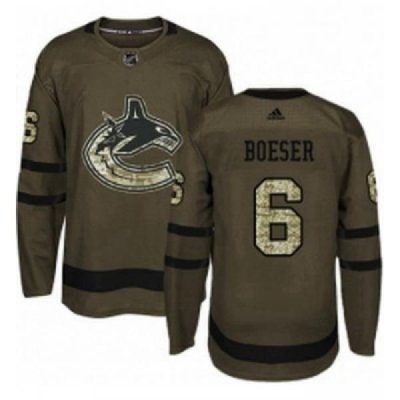 Youth Adidas Vancouver Canucks 6 Brock Boeser Authentic Green Salute to Service NHL Jersey