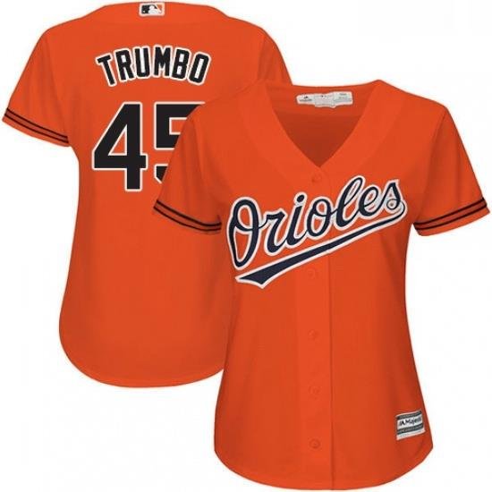 Womens Majestic Baltimore Orioles 45 Mark Trumbo Authentic Orange Alternate Cool Base MLB Jersey