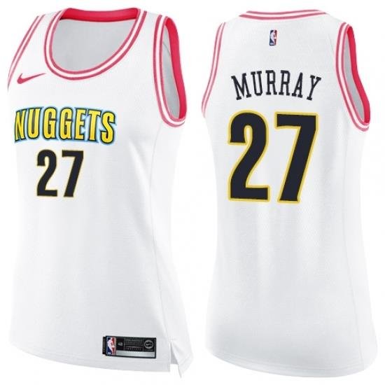 Men Nike Denver Nuggets #27 Jamal Murray Swingman White Pink Fashion NBA Jersey