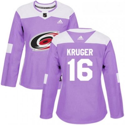 Womens Adidas Carolina Hurricanes 16 Marcus Kruger Authentic Purple Fights Cancer Practice NHL Jersey