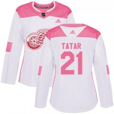 Womens Adidas Detroit Red Wings 21 Tomas Tatar Authentic WhitePink Fashion NHL Jersey