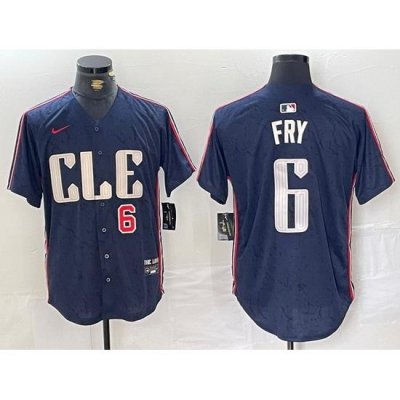 Men Cleveland Guardians 6 David Fry Navy 2024 City Connect Limited Stitched Baseball Jersey 3