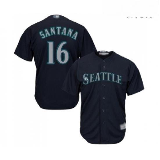 Mens Seattle Mariners 16 Domingo Santana Replica Navy Blue Alternate 2 Cool Base Baseball Jersey