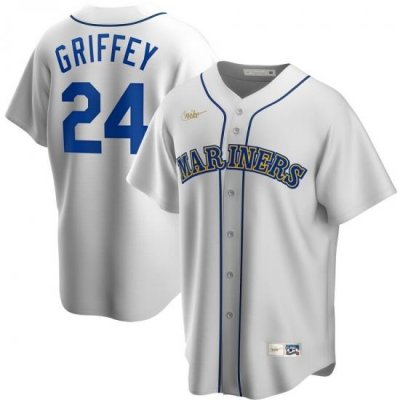 Men Seattle Mariners 24 Ken Griffey Jr  Nike Home CooperstoWn Collection Player MLB Jersey White