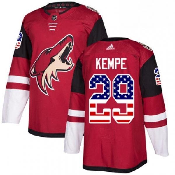 Youth Adidas Arizona Coyotes 29 Mario Kempe Authentic Red USA Flag Fashion NHL Jersey