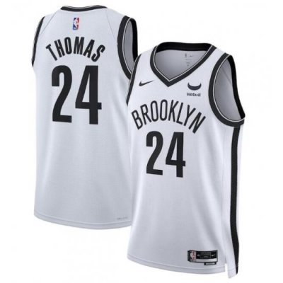 Men Brooklyn Nets Cam Thomas Nike White Swingman Badge Player Jersey Association Edition