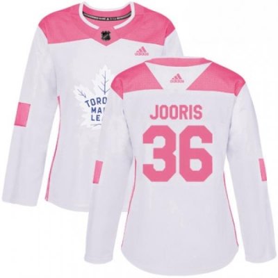 Womens Adidas Toronto Maple Leafs 36 Josh Jooris Authentic White Pink Fashion NHL Jersey