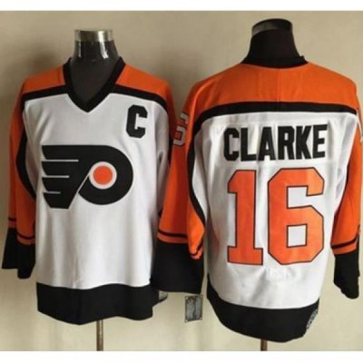 Flyers #16 Bobby Clarke WhiteBlack CCM Throwback Stitched NHL Jersey