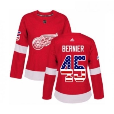 Womens Adidas Detroit Red Wings 45 Jonathan Bernier Authentic Red USA Flag Fashion NHL Jersey