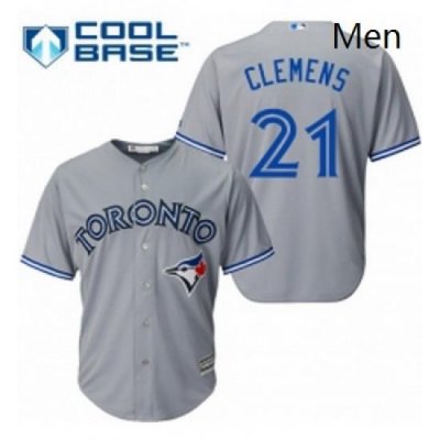 Mens Majestic Toronto Blue Jays 21 Roger Clemens Replica Grey Road MLB Jersey