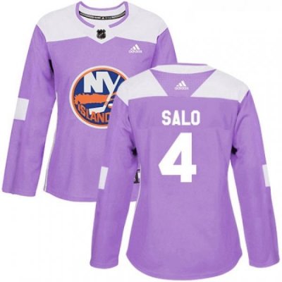 Womens Adidas New York Islanders 4 Robin Salo Authentic Purple Fights Cancer Practice NHL Jersey