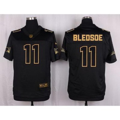 Nike Patriots #11 Drew Bledsoe Black Mens Stitched NFL Elite Pro Line Gold Collection Jersey