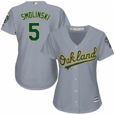 Womens Majestic Oakland Athletics 5 Jake Smolinski Replica Grey Road Cool Base MLB Jersey