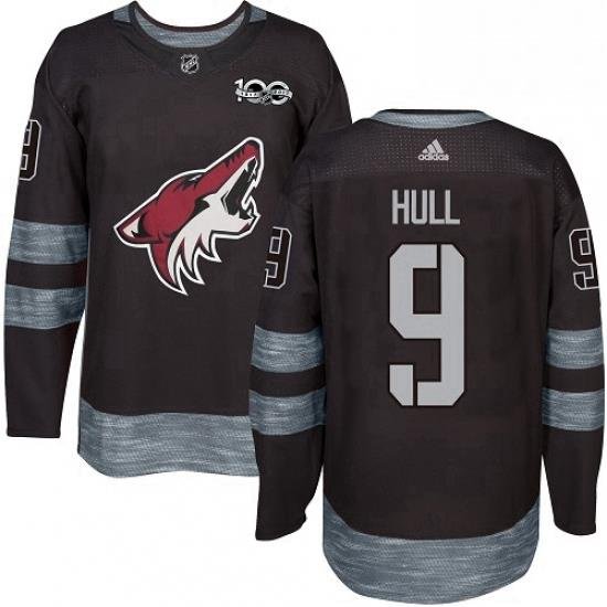 Mens Adidas Arizona Coyotes 9 Bobby Hull Authentic Black 1917 2017 100th Anniversary NHL Jersey