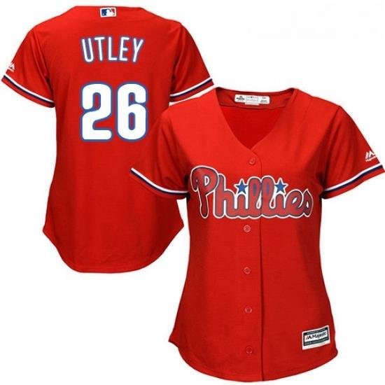 Womens Majestic Philadelphia Phillies 26 Chase Utley Replica Red Alternate Cool Base MLB Jersey